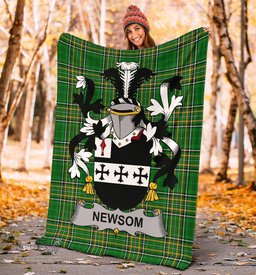 Scottish Newsom or Newsam Coat of Arms Family Crest Ireland Blanket Irish National Tartan Irish County Blanket