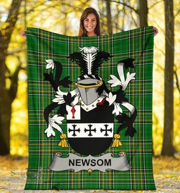 Scottish Newsom or Newsam Coat of Arms Family Crest Ireland Blanket Irish National Tartan Irish County Blanket