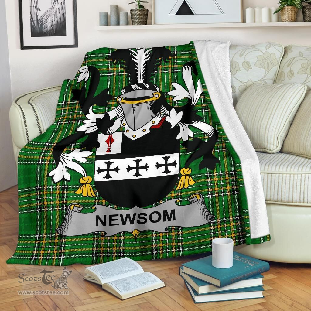 Scottish Newsom or Newsam Coat of Arms Family Crest Ireland Blanket Irish National Tartan Irish County Blanket