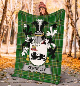Scottish Kennelly or O'Kineally Coat of Arms Family Crest Ireland Blanket Irish National Tartan Irish County Blanket