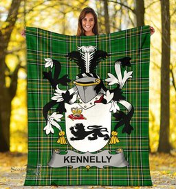 Scottish Kennelly or O'Kineally Coat of Arms Family Crest Ireland Blanket Irish National Tartan Irish County Blanket