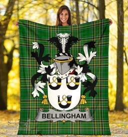 Scottish Bellingham Coat of Arms Family Crest Ireland Blanket Irish National Tartan Irish County Blanket
