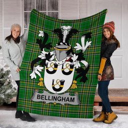 Scottish Bellingham Coat of Arms Family Crest Ireland Blanket Irish National Tartan Irish County Blanket