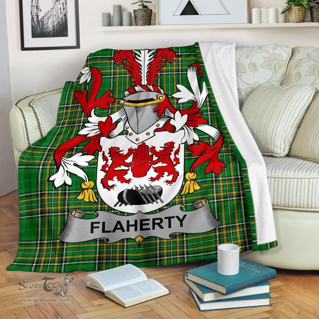 Scottish Flaherty or O'Flaherty Coat of Arms Family Crest Ireland Blanket Irish National Tartan Irish County Blanket
