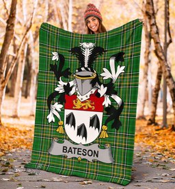 Scottish Bateson Coat of Arms Family Crest Ireland Blanket Irish National Tartan Irish County Blanket