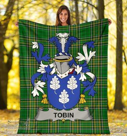 Scottish Tobin Coat of Arms Family Crest Ireland Blanket Irish National Tartan Irish County Blanket