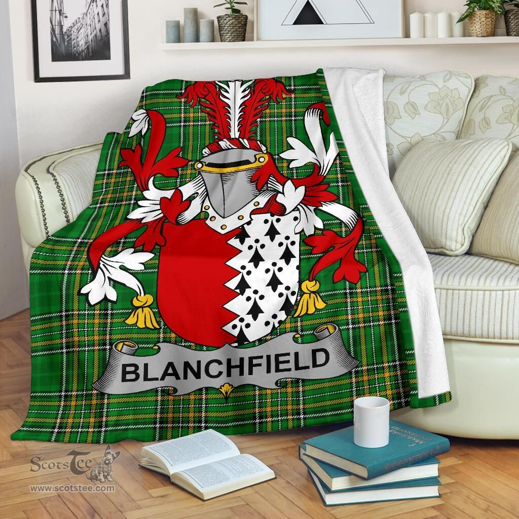 Scottish Blanchfield Coat of Arms Family Crest Ireland Blanket Irish National Tartan Irish County Blanket