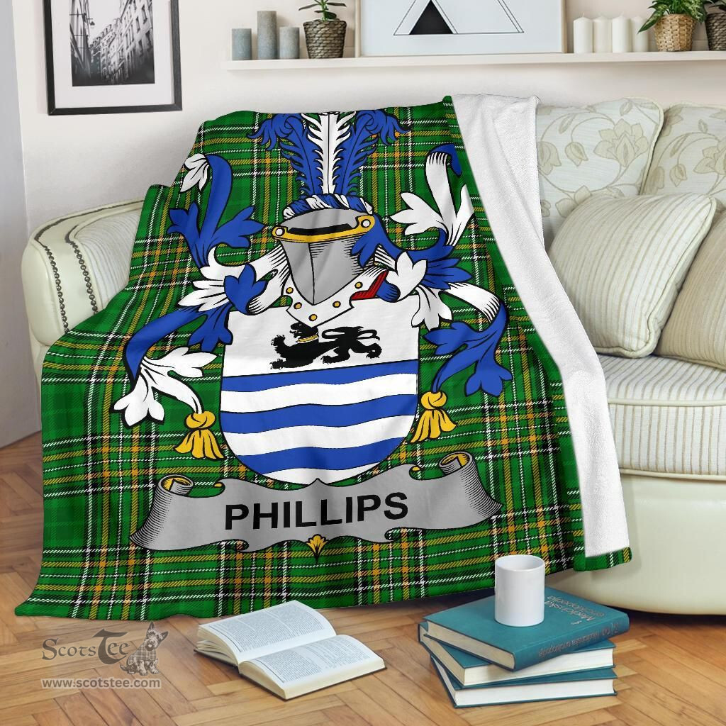 Scottish Phillips Coat of Arms Family Crest Ireland Blanket Irish National Tartan Irish County Blanket