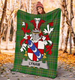 Scottish Lynam or O'Lynam Coat of Arms Family Crest Ireland Blanket Irish National Tartan Irish County Blanket