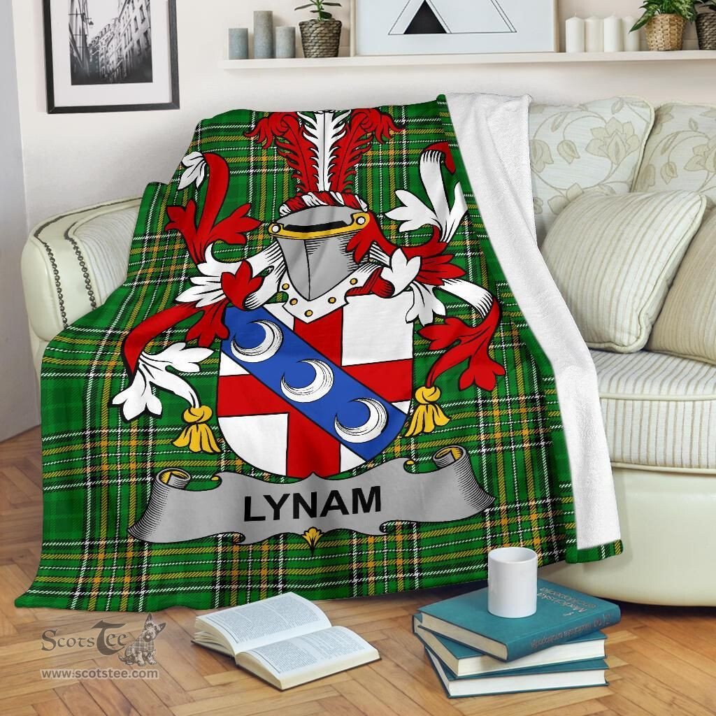 Scottish Lynam or O'Lynam Coat of Arms Family Crest Ireland Blanket Irish National Tartan Irish County Blanket