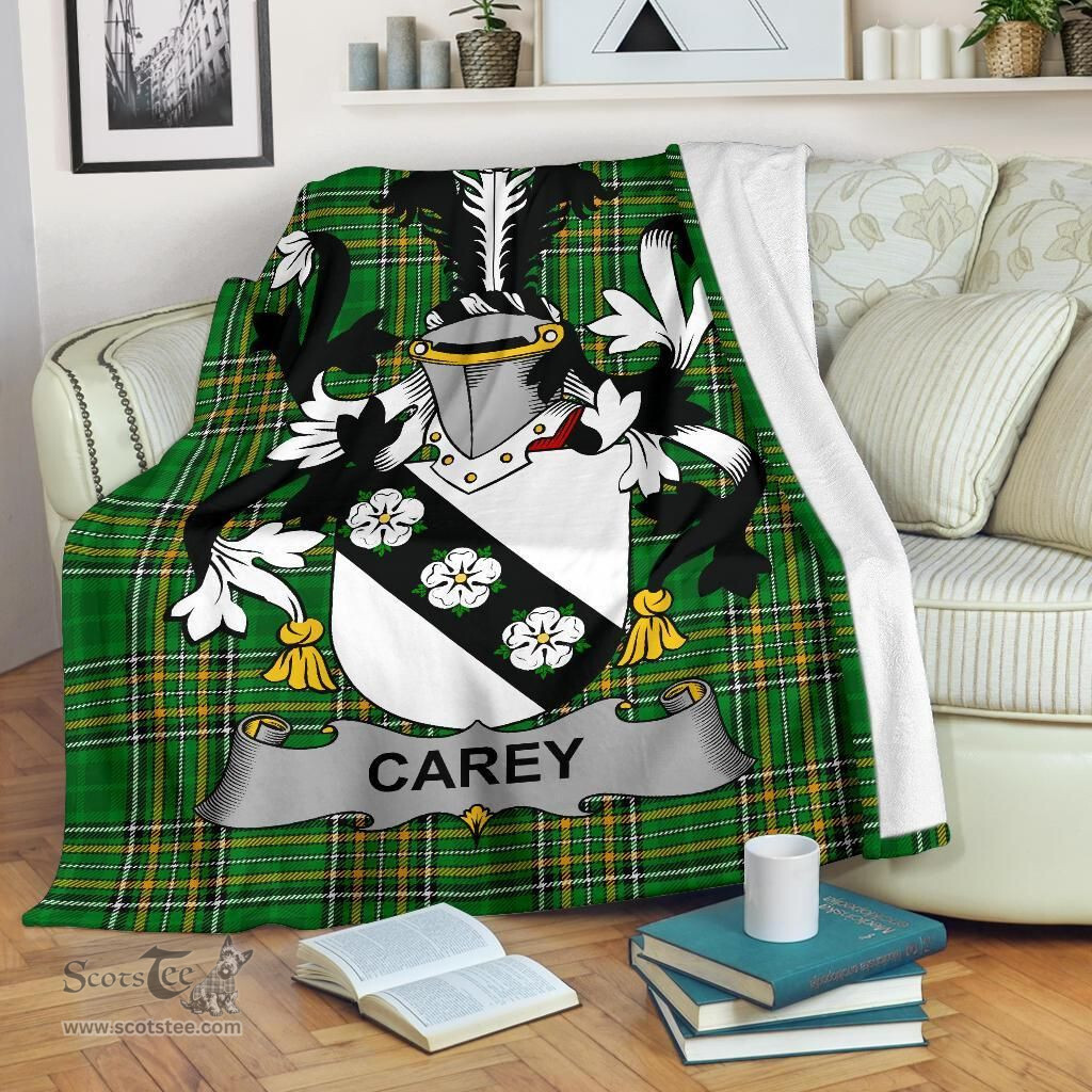 Scottish Carey or Cary Coat of Arms Family Crest Ireland Blanket Irish National Tartan Irish County Blanket