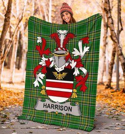 Scottish Harrison Coat of Arms Family Crest Ireland Blanket Irish National Tartan Irish County Blanket