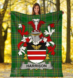 Scottish Harrison Coat of Arms Family Crest Ireland Blanket Irish National Tartan Irish County Blanket
