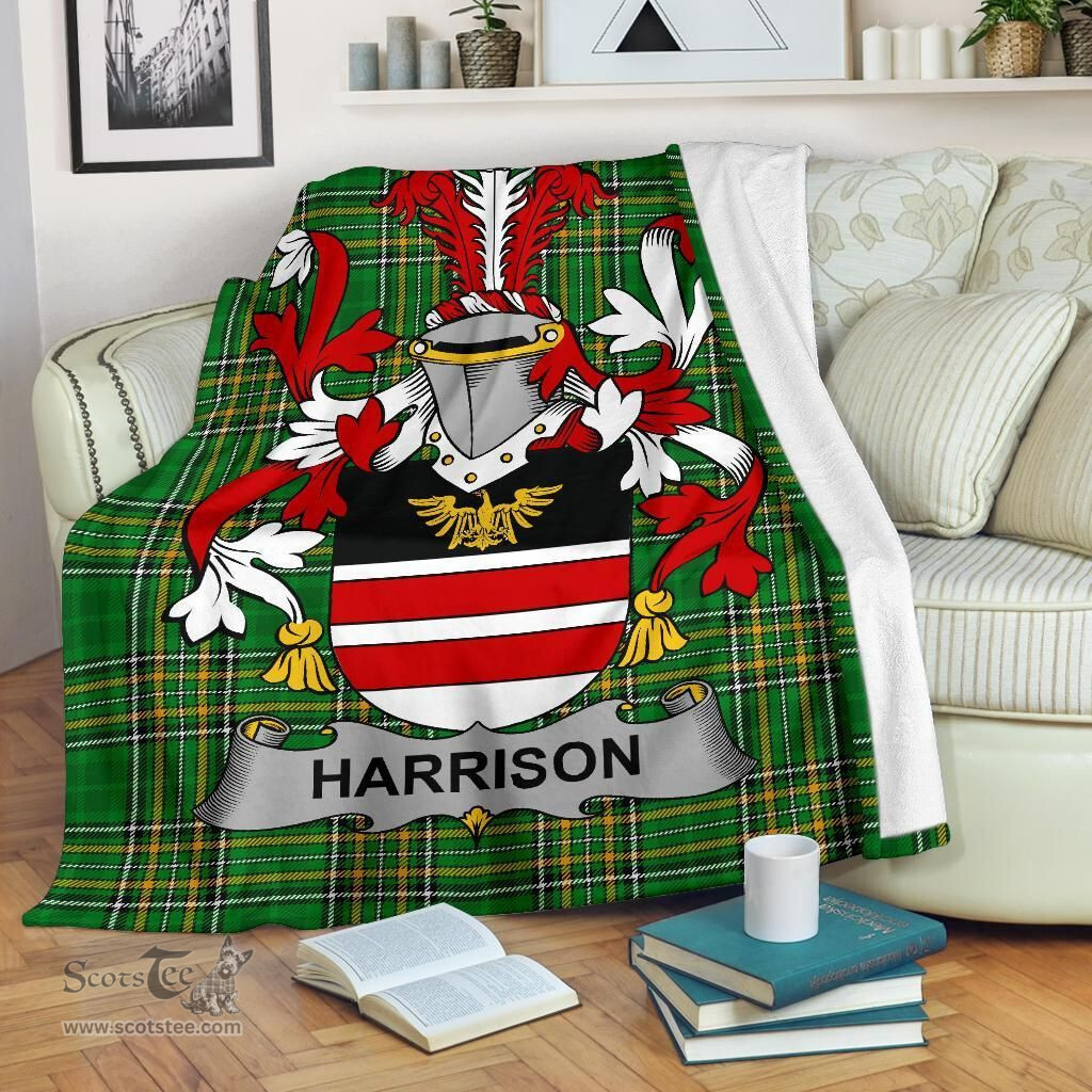 Scottish Harrison Coat of Arms Family Crest Ireland Blanket Irish National Tartan Irish County Blanket