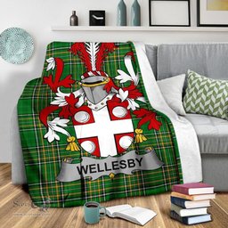 Scottish Wellesby Coat of Arms Family Crest Ireland Blanket Irish National Tartan Irish County Blanket