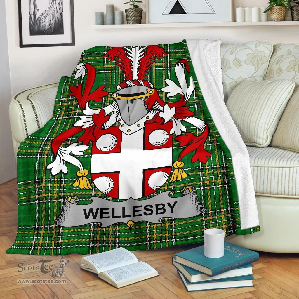 Scottish Wellesby Coat of Arms Family Crest Ireland Blanket Irish National Tartan Irish County Blanket