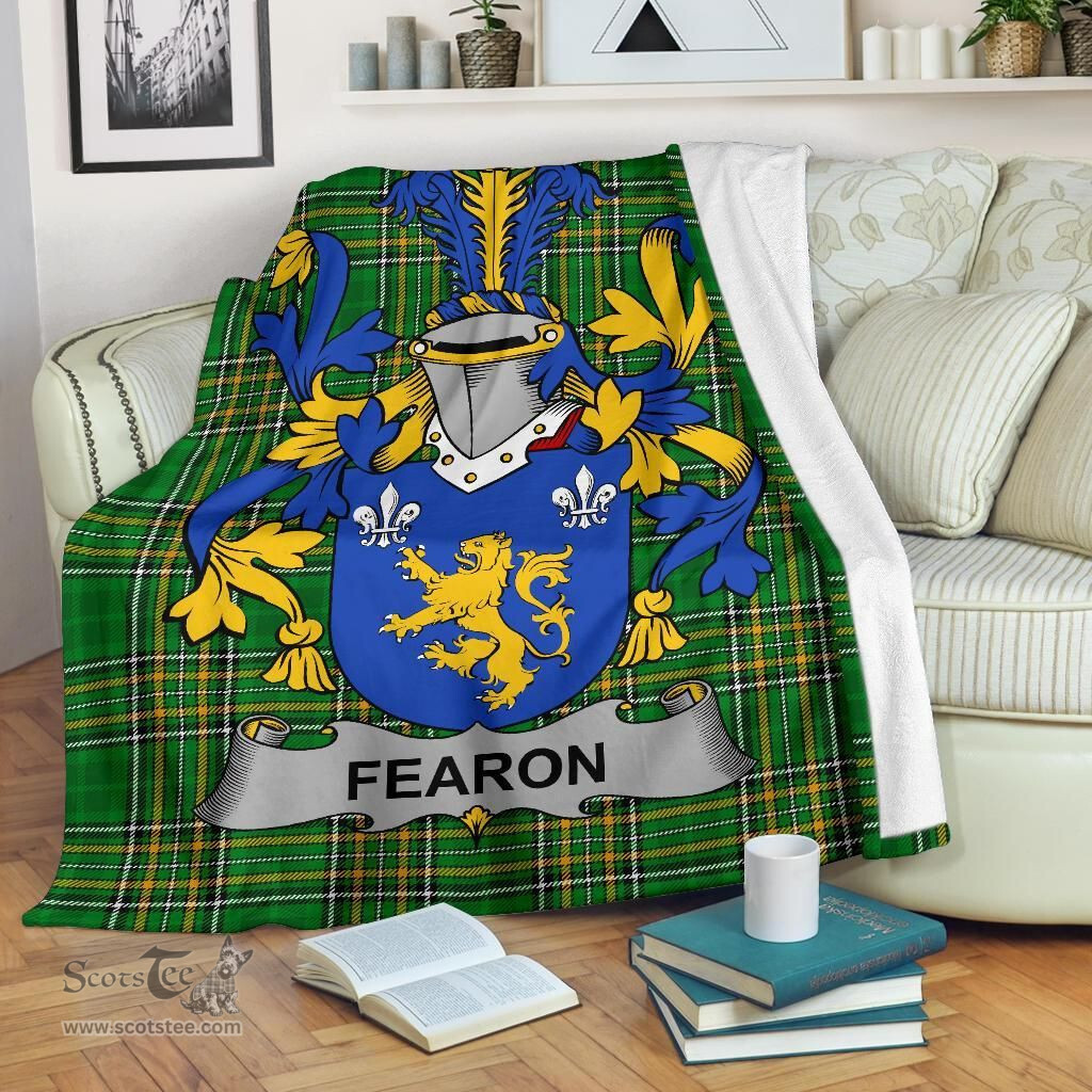 Scottish Fearon or O'Fearon Coat of Arms Family Crest Ireland Blanket Irish National Tartan Irish County Blanket
