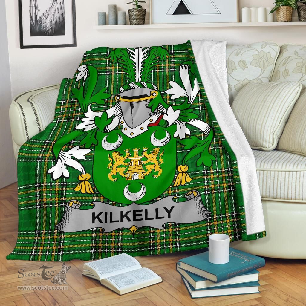 Scottish Kilkelly or Killikelly Coat of Arms Family Crest Ireland Blanket Irish National Tartan Irish County Blanket