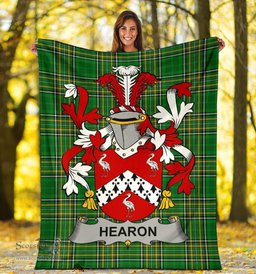 Scottish Hearon or Hearn Coat of Arms Family Crest Ireland Blanket Irish National Tartan Irish County Blanket