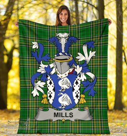Scottish Mills Coat of Arms Family Crest Ireland Blanket Irish National Tartan Irish County Blanket
