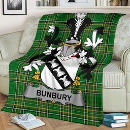 Scottish Bunbury Coat of Arms Family Crest Ireland Blanket Irish National Tartan Irish County Blanket