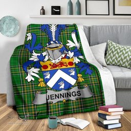 Scottish Jennings or Jennyns Coat of Arms Family Crest Ireland Blanket Irish National Tartan Irish County Blanket