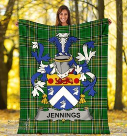 Scottish Jennings or Jennyns Coat of Arms Family Crest Ireland Blanket Irish National Tartan Irish County Blanket