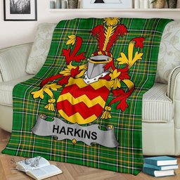 Scottish Harkins or O'Harkin Coat of Arms Family Crest Ireland Blanket Irish National Tartan Irish County Blanket