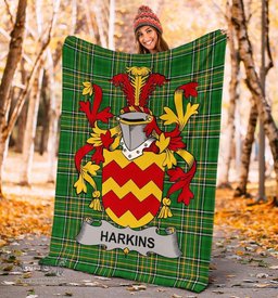 Scottish Harkins or O'Harkin Coat of Arms Family Crest Ireland Blanket Irish National Tartan Irish County Blanket