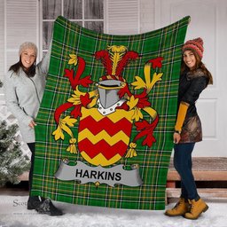 Scottish Harkins or O'Harkin Coat of Arms Family Crest Ireland Blanket Irish National Tartan Irish County Blanket