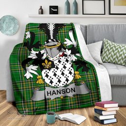 Scottish Hanson or O'Hanson Coat of Arms Family Crest Ireland Blanket Irish National Tartan Irish County Blanket