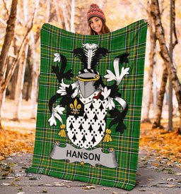 Scottish Hanson or O'Hanson Coat of Arms Family Crest Ireland Blanket Irish National Tartan Irish County Blanket