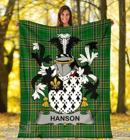 Scottish Hanson or O'Hanson Coat of Arms Family Crest Ireland Blanket Irish National Tartan Irish County Blanket