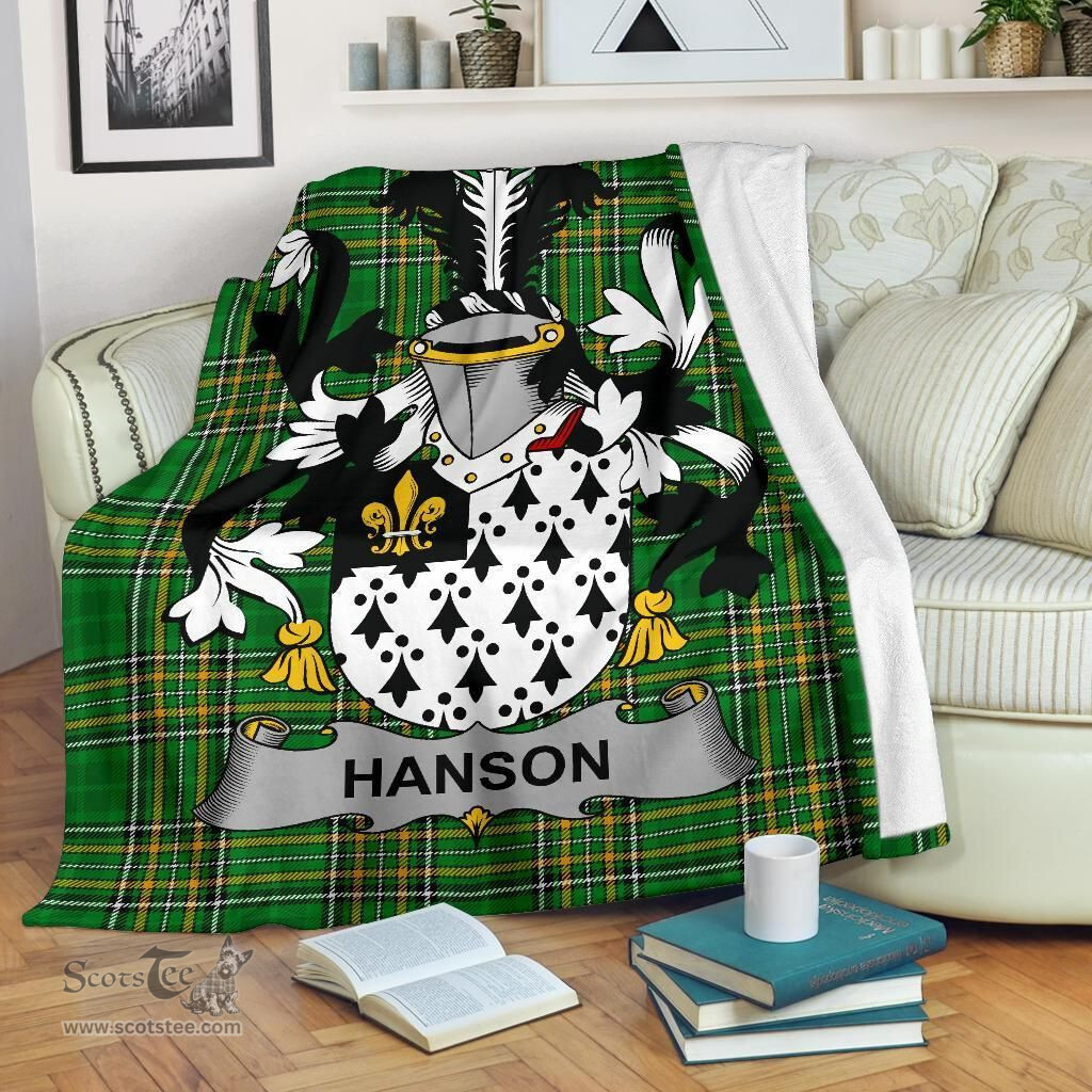 Scottish Hanson or O'Hanson Coat of Arms Family Crest Ireland Blanket Irish National Tartan Irish County Blanket
