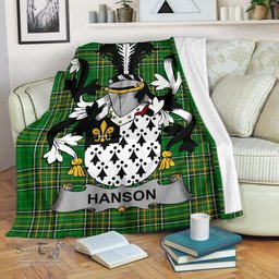 Scottish Hanson or O'Hanson Coat of Arms Family Crest Ireland Blanket Irish National Tartan Irish County Blanket