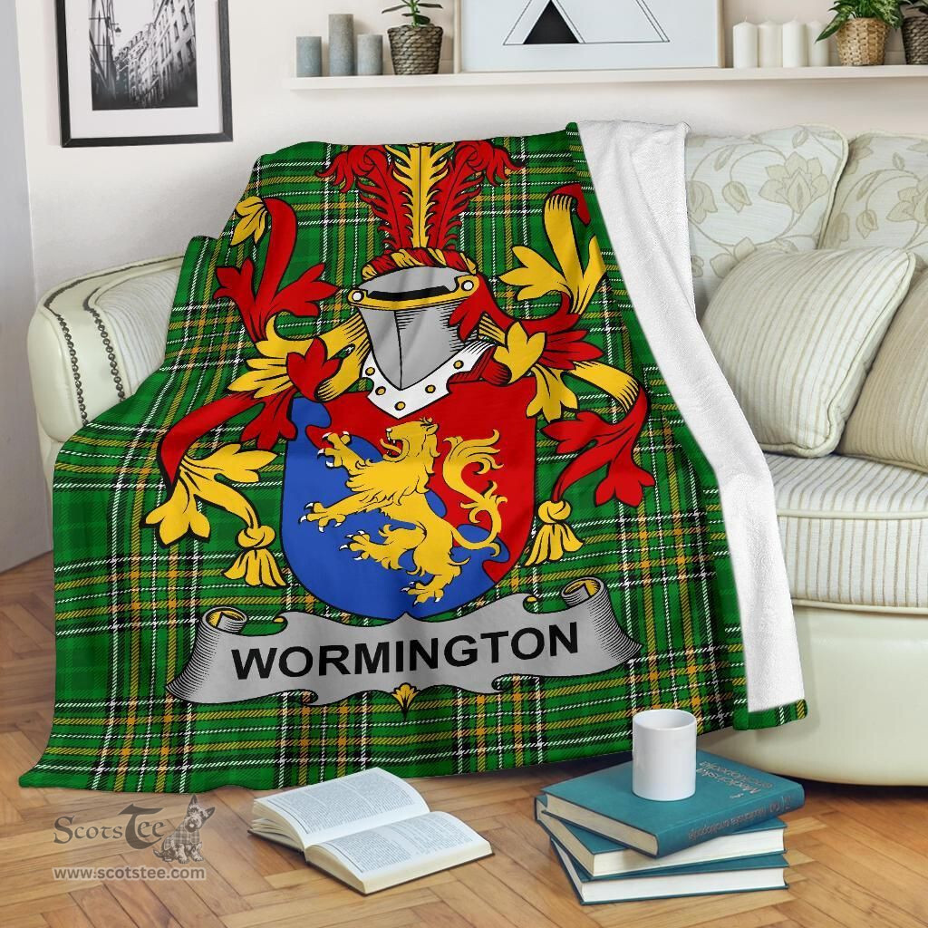 Scottish Wormington Coat of Arms Family Crest Ireland Blanket Irish National Tartan Irish County Blanket