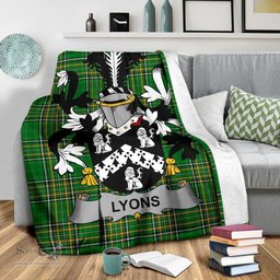 Scottish Lyons or Lyne Coat of Arms Family Crest Ireland Blanket Irish National Tartan Irish County Blanket