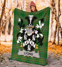 Scottish Lyons or Lyne Coat of Arms Family Crest Ireland Blanket Irish National Tartan Irish County Blanket