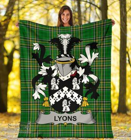 Scottish Lyons or Lyne Coat of Arms Family Crest Ireland Blanket Irish National Tartan Irish County Blanket