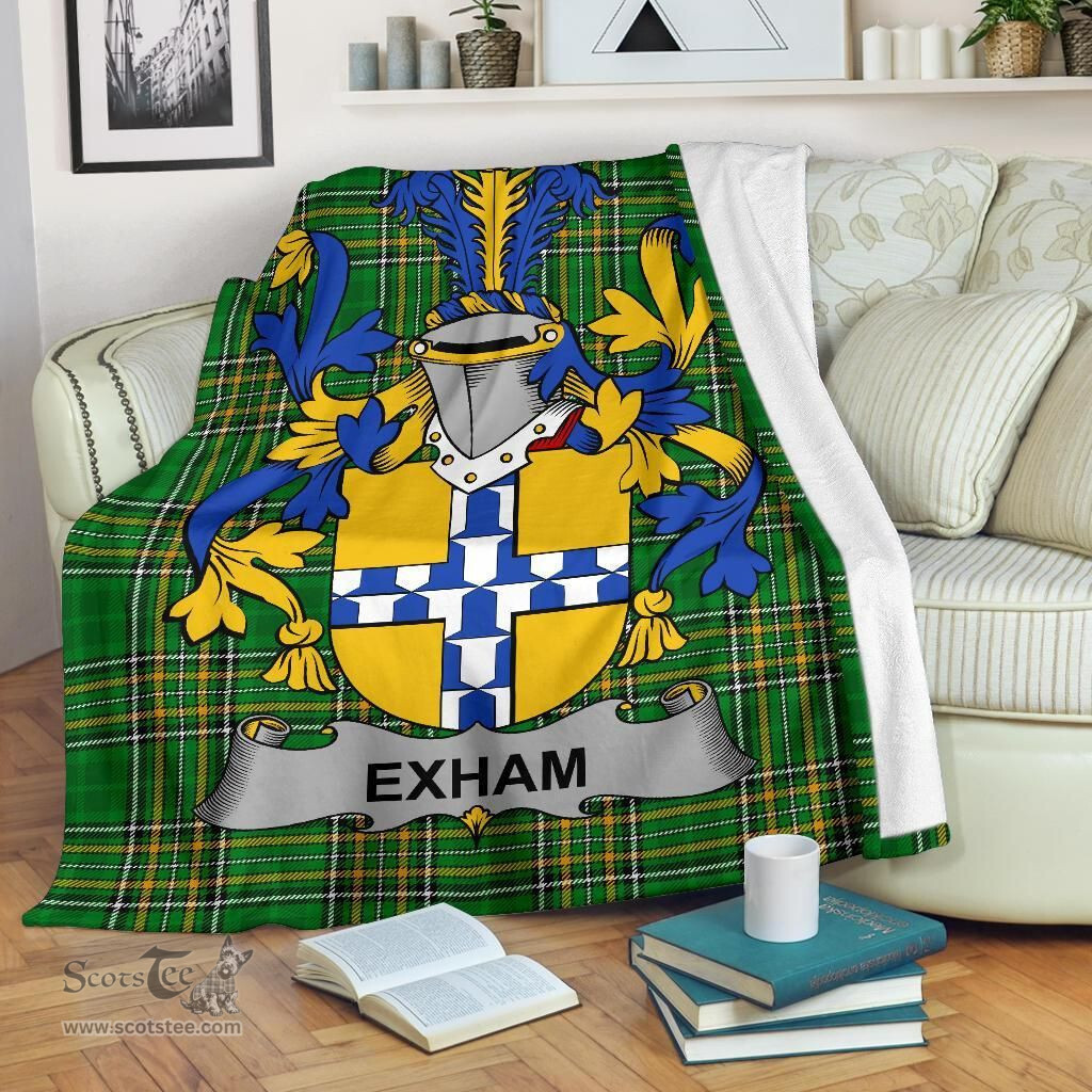Scottish Exham Coat of Arms Family Crest Ireland Blanket Irish National Tartan Irish County Blanket