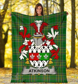 Scottish Atkinson Coat of Arms Family Crest Ireland Blanket Irish National Tartan Irish County Blanket