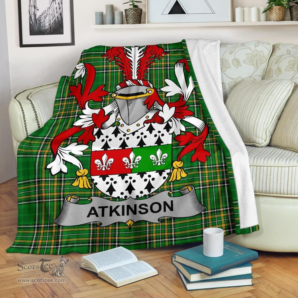 Scottish Atkinson Coat of Arms Family Crest Ireland Blanket Irish National Tartan Irish County Blanket
