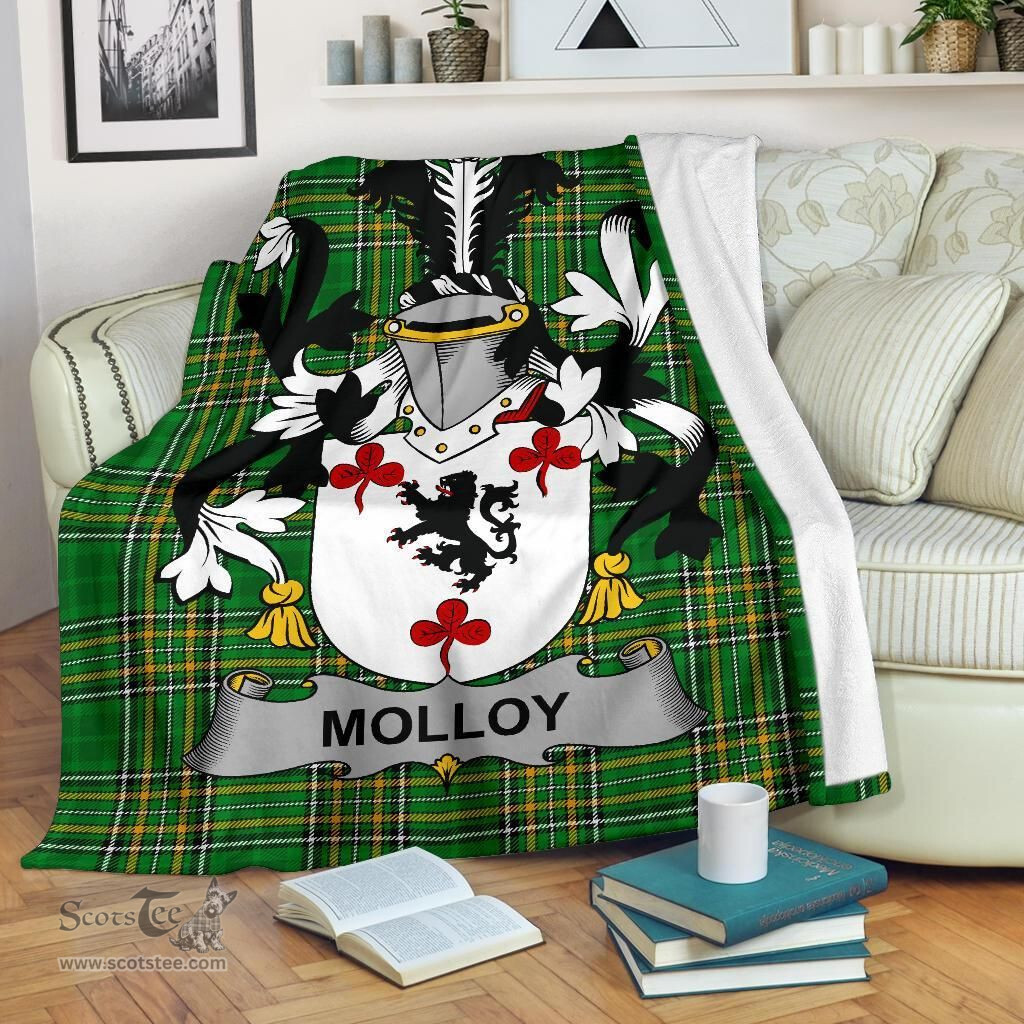 Scottish Molloy or O'Mulloy Coat of Arms Family Crest Ireland Blanket Irish National Tartan Irish County Blanket