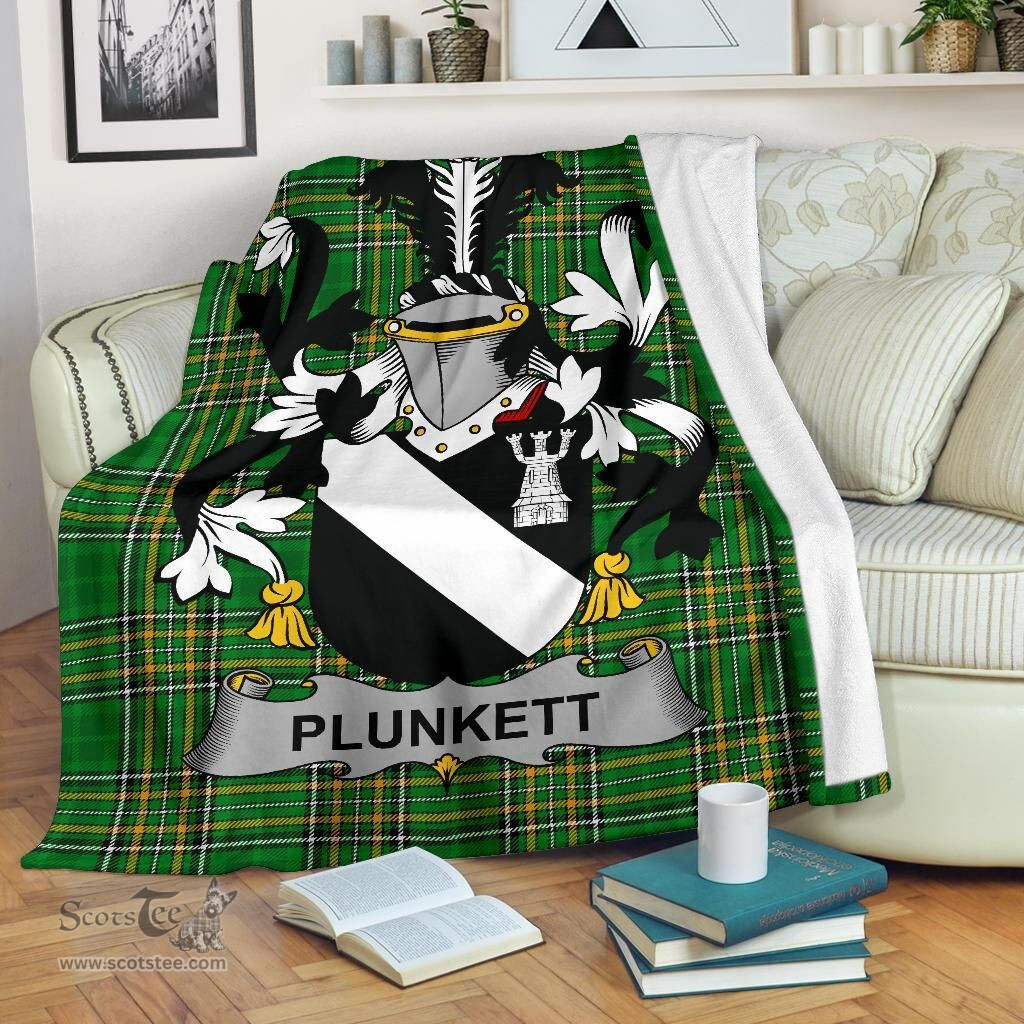 Scottish Plunkett Coat of Arms Family Crest Ireland Blanket Irish National Tartan Irish County Blanket