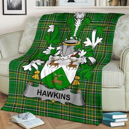 Scottish Hawkins or Haughan Coat of Arms Family Crest Ireland Blanket Irish National Tartan Irish County Blanket