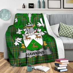 Scottish Hawkins or Haughan Coat of Arms Family Crest Ireland Blanket Irish National Tartan Irish County Blanket