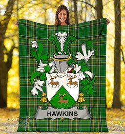 Scottish Hawkins or Haughan Coat of Arms Family Crest Ireland Blanket Irish National Tartan Irish County Blanket