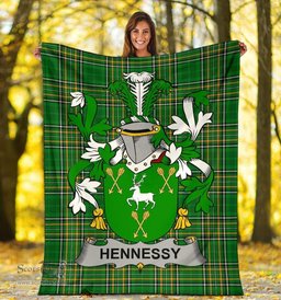 Scottish Hennessy or O'Hennessy Coat of Arms Family Crest Ireland Blanket Irish National Tartan Irish County Blanket