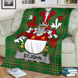 Scottish St.John Coat of Arms Family Crest Ireland Blanket Irish National Tartan Irish County Blanket