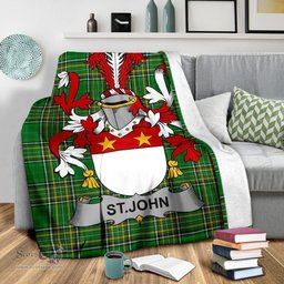 Scottish St.John Coat of Arms Family Crest Ireland Blanket Irish National Tartan Irish County Blanket